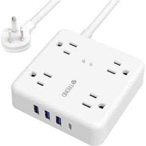 Power Strip Surge Protector -Ultra Thin Flat Extension Cord 5ft w/ 4 USB Port